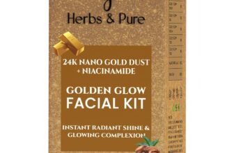 Herbs & Pure 24K Gold Facial Kit with Nano Gold Dust & Niacinamide | Instant Parlour Glow At Home, Anti-Aging Luminous Radiance | 6-Step Face Cleanup Kit for Women, Men for All Skin Types, 60g + Magic Sheet Mask & Head Cap