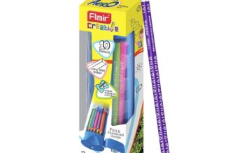 FLAIR Creative Series Aero Pencil Smart Kit | Coloured 2B Lead Pencils | Fun & Functional Box | Stationery Kit Ideal For Gifting | Set Of 10 Wooden Pencils, 1 Eraser & 1 In-Built Sharpener.