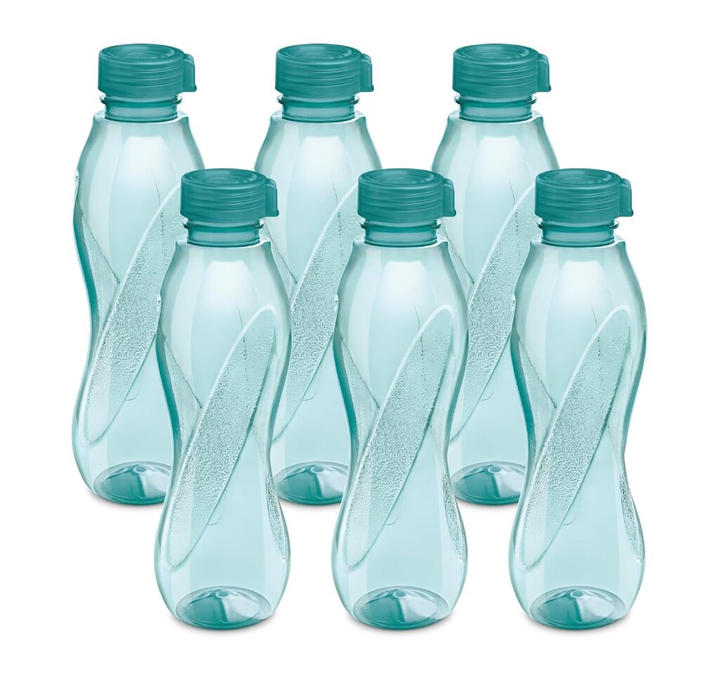 MILTON Oscar, Pack of 6 Water Bottles, 1 Litre each, Reusable Plastic Fridge Bottle Set, BPA Free and Leak Proof Bottles for Travel, Work, Blue