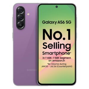 Samsung Galaxy A56 5G Mobile (Awesome Violet Glow, 8GB, 256GB) | Segment Most Complete Triple Camera | 50MP | AI Editing | 4nm Processor | sAMOLED | 5000mAh | Gorilla Glass Victus+| Knox Security