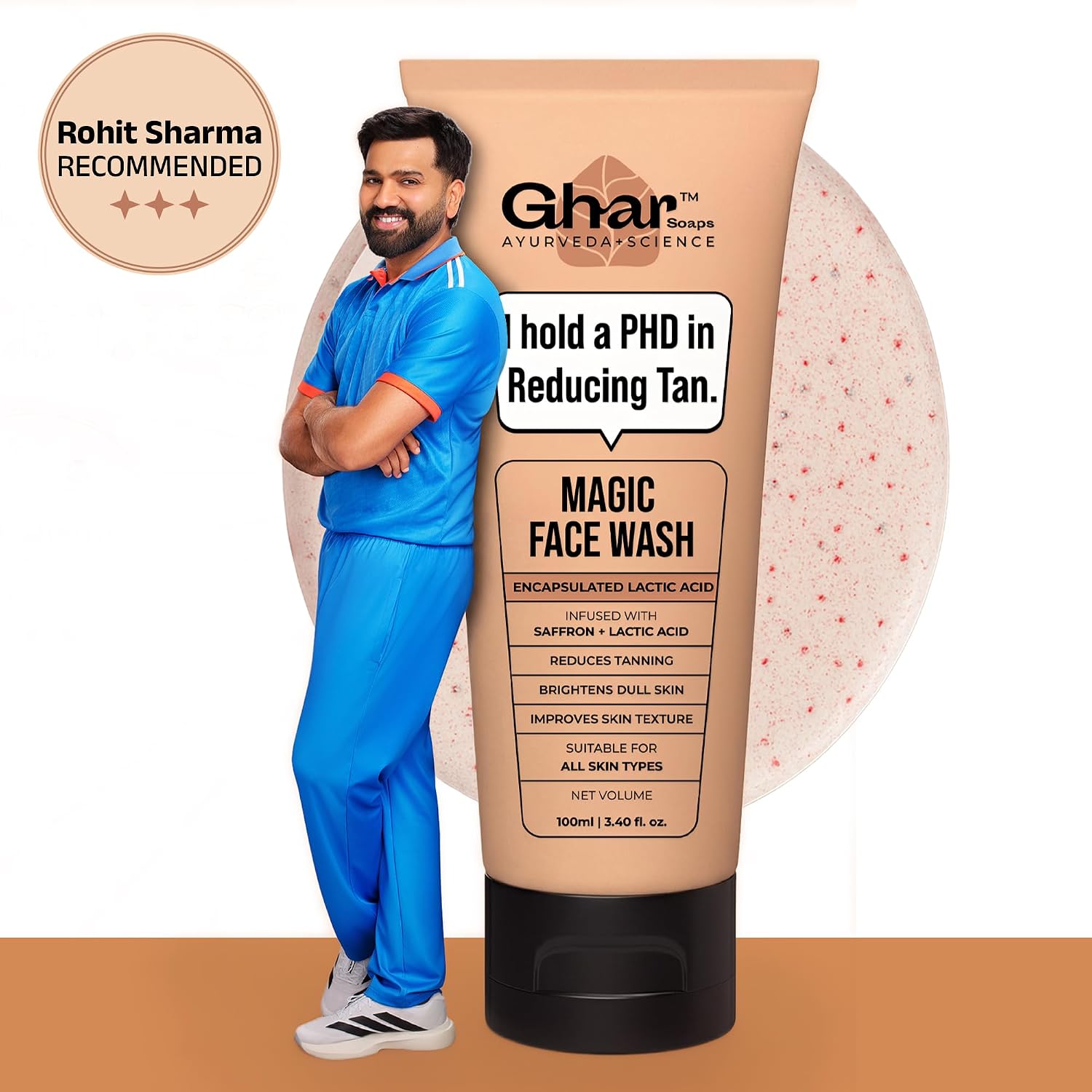 Ghar Soaps De-Tan Face Wash | For Tan Reducing, Brightening & Glowing Skin | With Sandalwood, Saffron, Coconut Oil & Goat milk | For All Skin Types | 100ml (Pack of 1) - Image 3