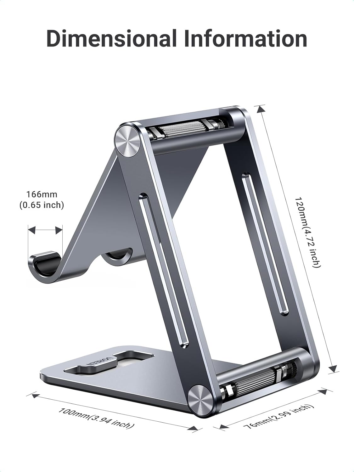 UGREEN Cell Phone Stand Adjustable, Aluminum Holder for Desk, Foldable,Grey - Image 4