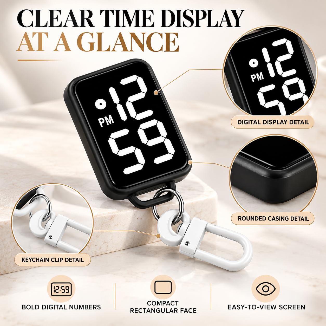 LED Digital Display Keychain Watch, Plastic, Small, Unisex Sports Style, Square Electronic Clock with Keyring, Portable Digital Timepiece for Kids and Students Multicolor - Image 4
