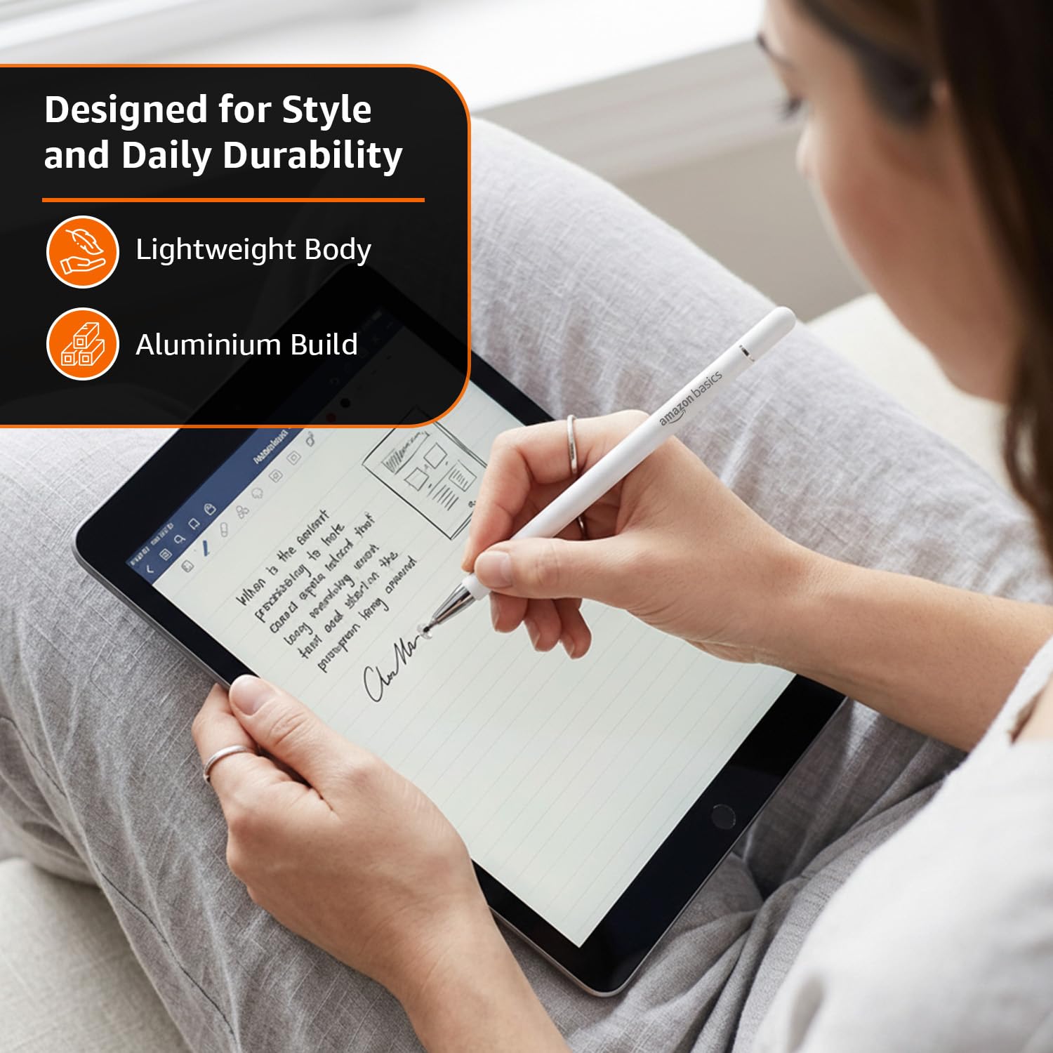 Amazon Basics Capacitive Stylus Pen for Android & iOS All Touchscreen Devices | Fine Point Disc Tip|Lightweight Metal Body with Magnetic Cover - White - Image 3