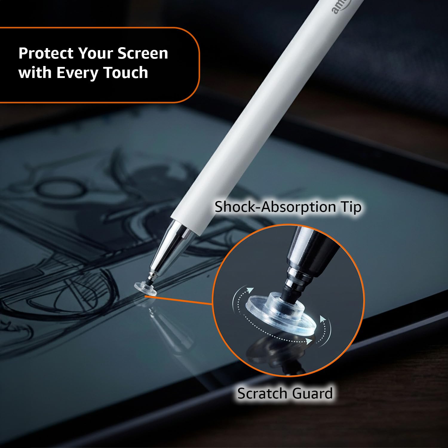 Amazon Basics Capacitive Stylus Pen for Android & iOS All Touchscreen Devices | Fine Point Disc Tip|Lightweight Metal Body with Magnetic Cover - White - Image 4