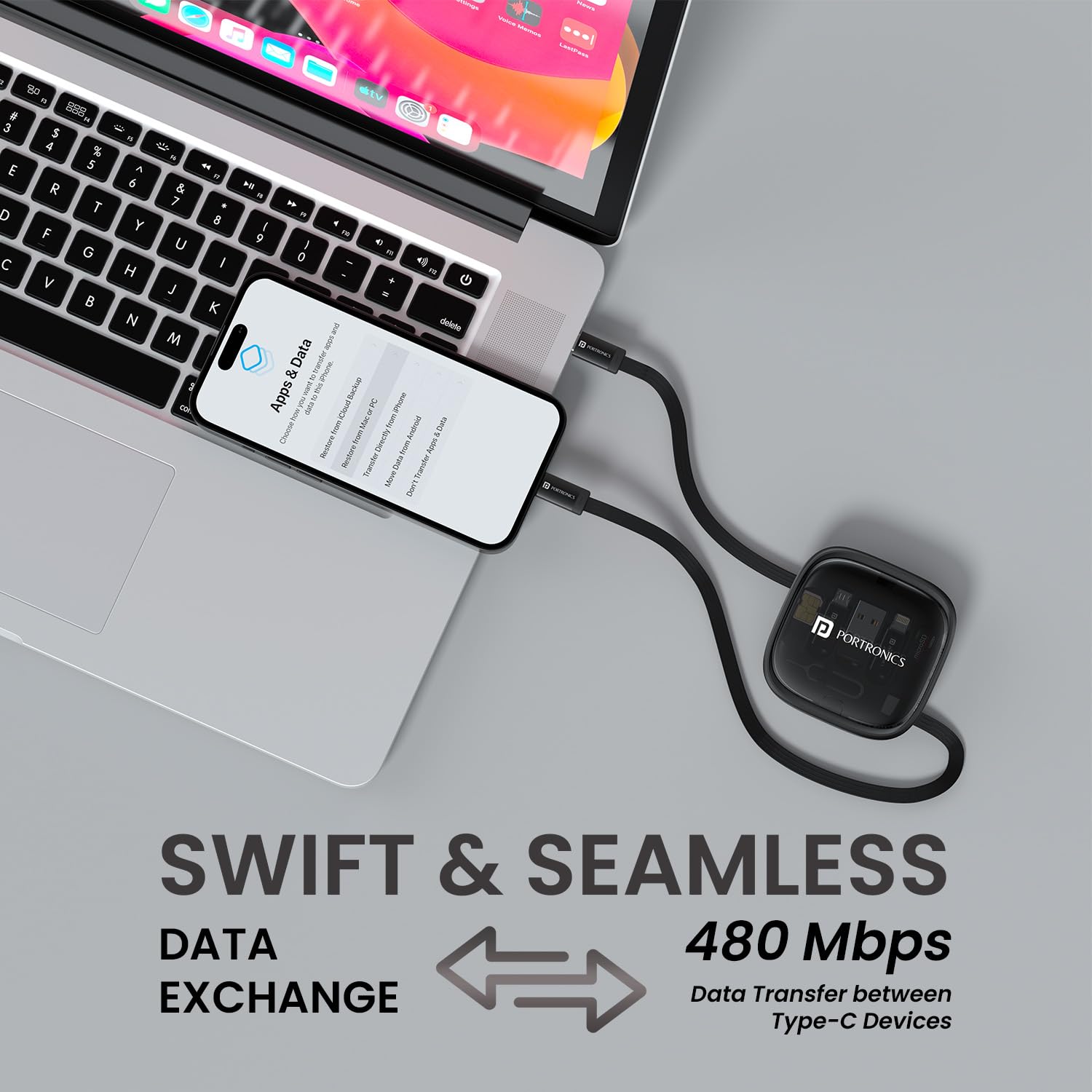Portronics Snapcase 2 60W Multifunctional Fast Charging Data Cable Kit With Retractable Cable, Conversion Set USB A & Type C to Male Micro/Lightning,Sim Storage,Sim Eject Pin - Image 3