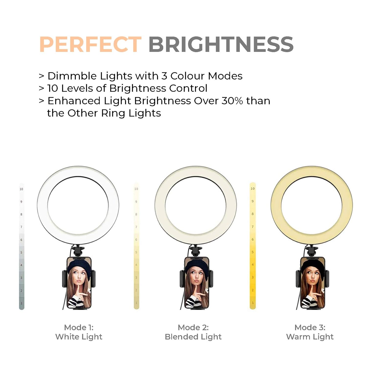 Tygot 10" Portable LED Ring Light with 3 Color Modes Dimmable Lighting | for YouTube | Photo-Shoot | Video Shoot | Live Stream | Makeup & Vlogging | Compatible with iPhone/Android Phones & Cameras - Image 3