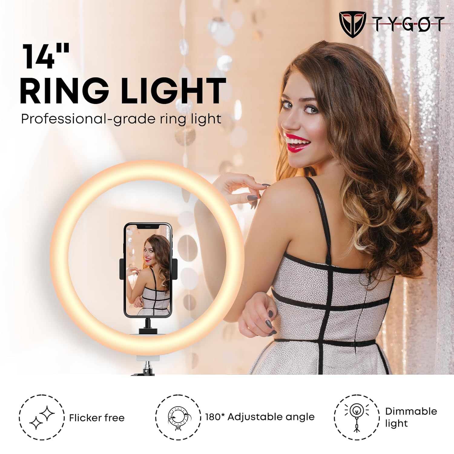 Tygot 14 Inch LED Ring Light with Mobile Holder, USB Powered, 3 Color Lighting Modes, 360° Rotating Head for YouTube, Video Shooting, Photography, Makeup, Live Streaming, Reels & Content Creation - Image 3