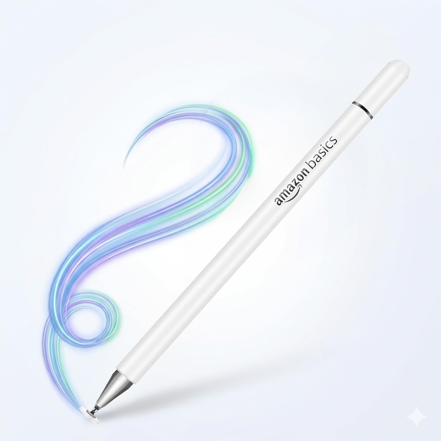 Amazon Basics Capacitive Stylus Pen for Android & iOS All Touchscreen Devices | Fine Point Disc Tip|Lightweight Metal Body with Magnetic Cover - White - Image 2