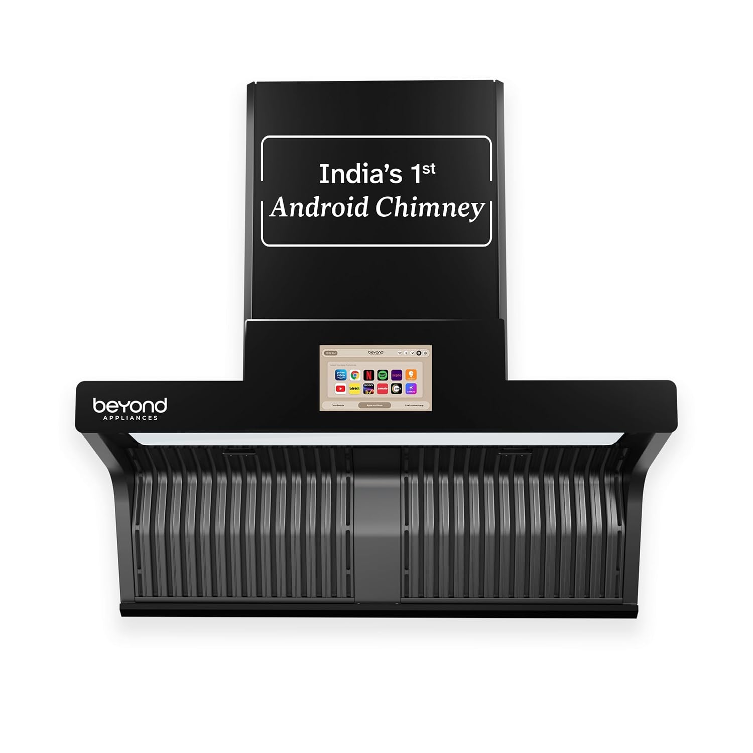 Beyond Appliances Orion 90cm Auto Clean Kitchen Chimney | 1600 CMH Suction | Filterless | Smart Touchscreen Display & Speaker | Baffle Plates | Touch Control | Black Finish. - Image 2