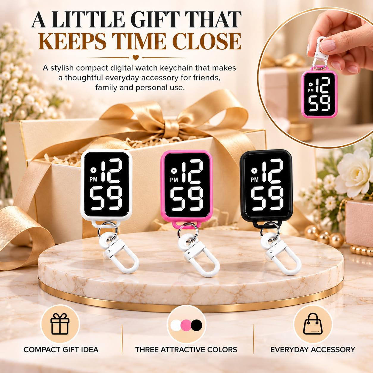 LED Digital Display Keychain Watch, Plastic, Small, Unisex Sports Style, Square Electronic Clock with Keyring, Portable Digital Timepiece for Kids and Students Multicolor - Image 2