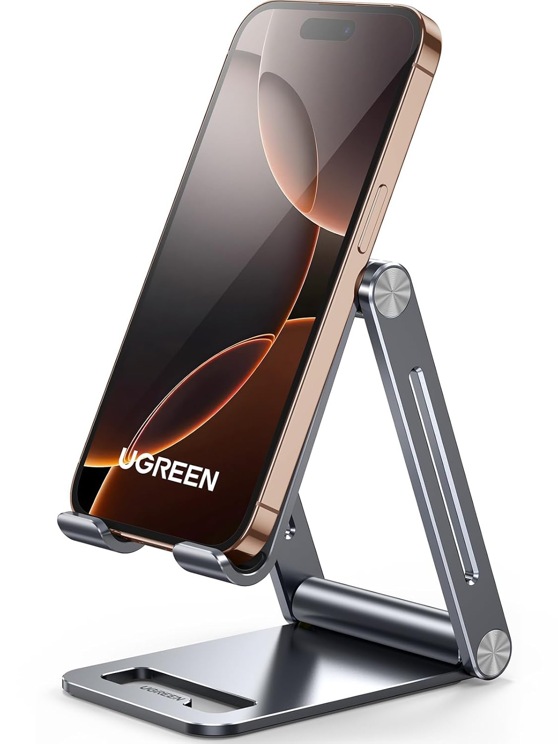 UGREEN Cell Phone Stand Adjustable, Aluminum Holder for Desk, Foldable,Grey - Image 2
