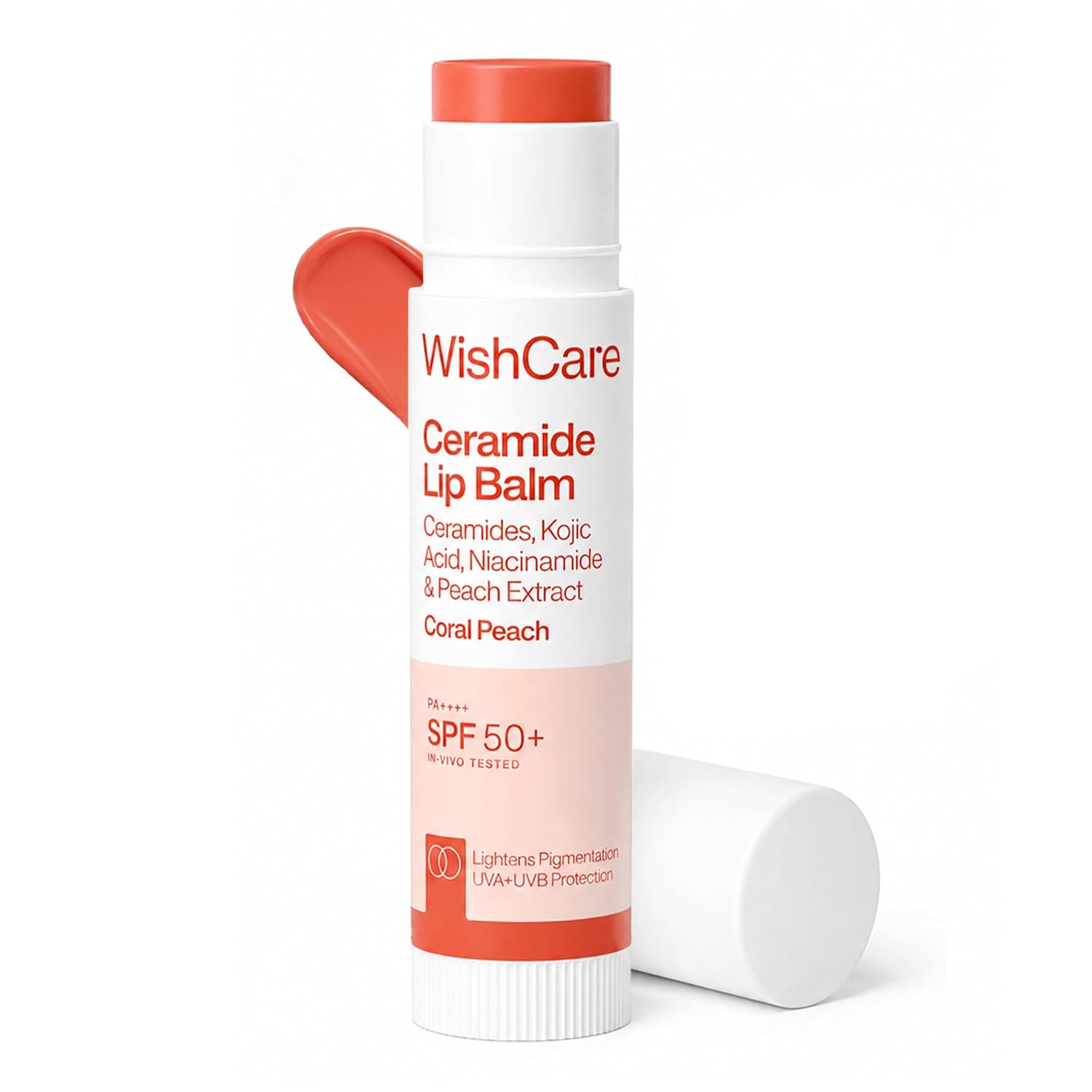 WishCare Tinted Lip Balm SPF 50 PA++++ | Brightening Lip Balm for Dark Lips | In-Vivo Tested | Kojic Acid & Niacinamide | For Women | 5g (Coral Peach) - Image 2